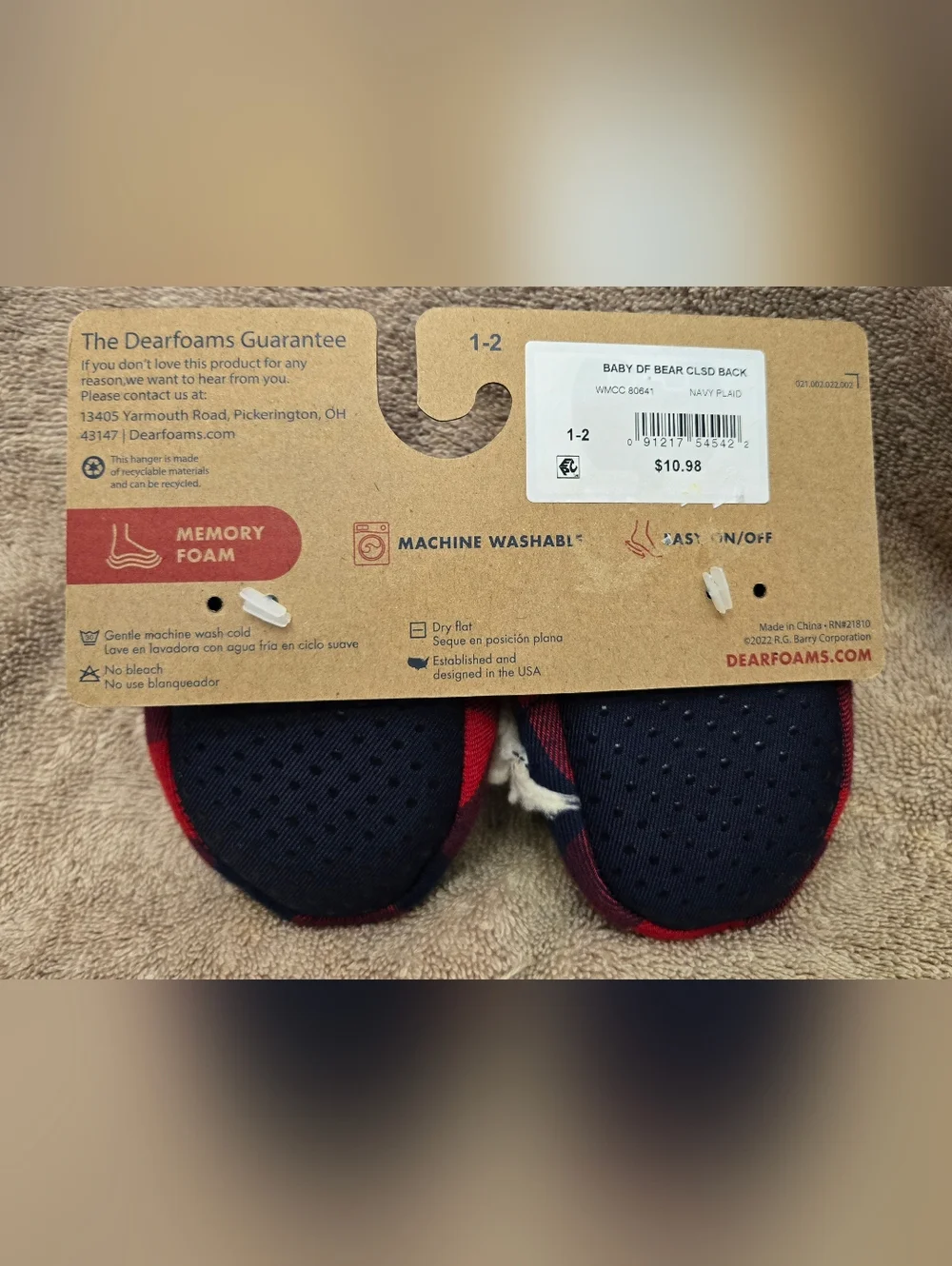 Dearfoams Baby Bear Limited Edition Red Plaid Cozy Slip-On Slipper Shoes